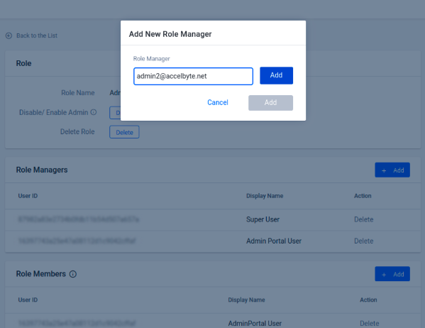 Game Backend Platform Dashboard - Adding Admin Role Manager